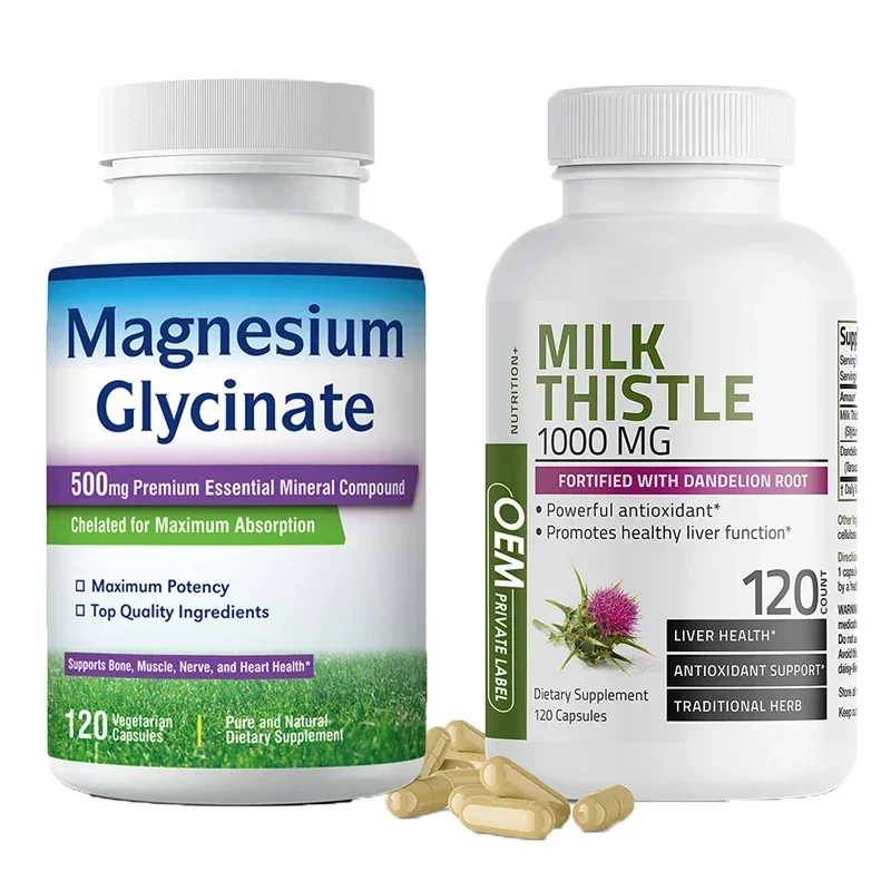 Magnesium Glycinate Capsule - Magnesiumglycinaatcapsules + mariadistelcapsules beschermen de lever,