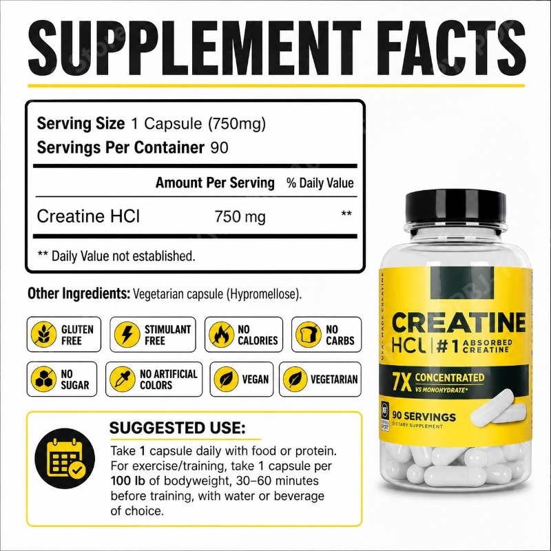 Creatine HCl 750mg 90 capsules - Creatine Hcl Capsule recensie en prijs